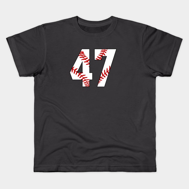 Baseball Number 47 #47 Baseball Shirt Jersey Favorite Player Biggest Fan Kids T-Shirt by TeeCreations
